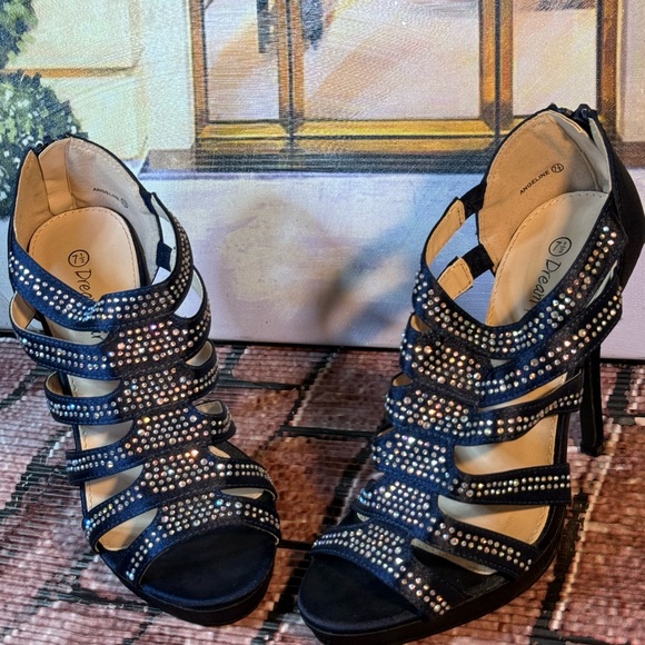 “Dream Pairs” Navy Blue Rhinestone Heels NEW! - Picture 1 of 8
